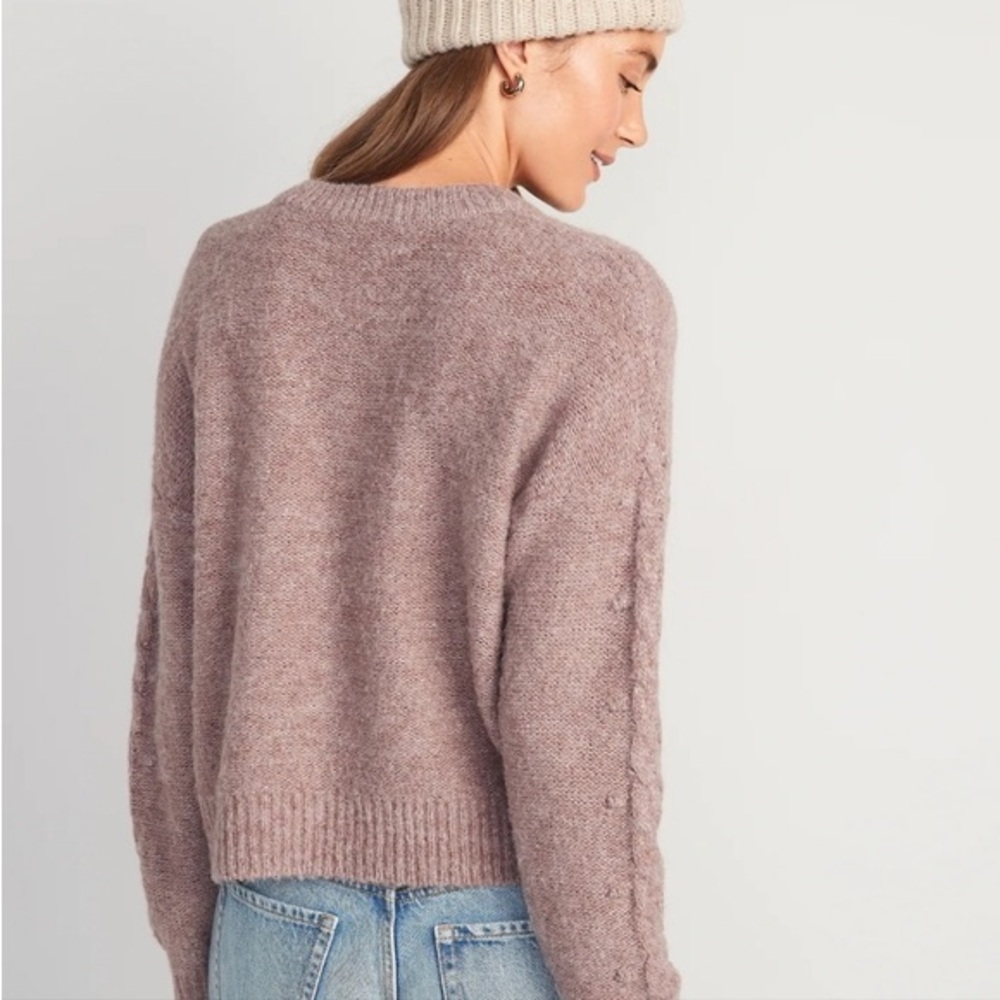 NWOT Old Navy Wool Blend Wild Cable Knit Pullover Rose Dawn Sweater L - Picture 7 of 7